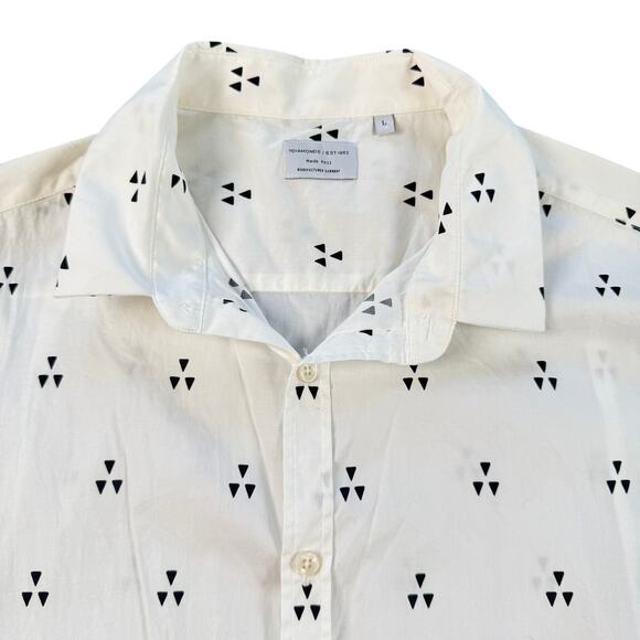 7 Diamonds Shirt Mens L White Short Sleeve Button Up W Triangle Pattern - Picture 3 of 8